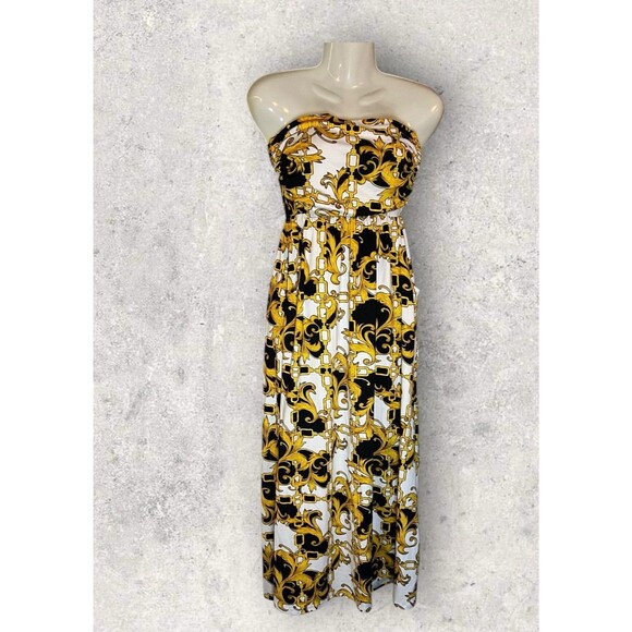Absolutely Love It!!!  Status Print Strapless Empire Waist Dress Size Large - Picture 4 of 7